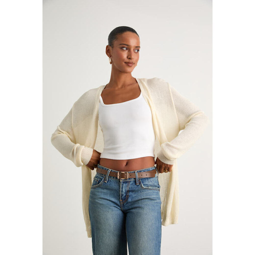 Lulus Clean Aesthetic Cream Knit Cardigan Sweater White - Size S